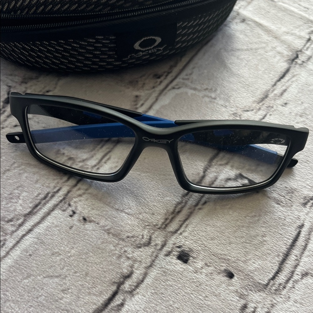 Oakley Men's Glasses with Black Frame and Blue Accents